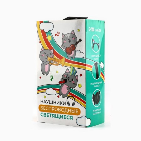 Headphones luminous ears, wireless "cat", black W-03-6