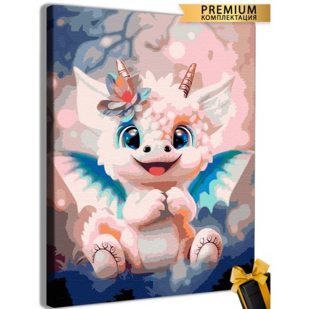 Picture on the numbers "Cute White Dragon" 40 × 50 cm