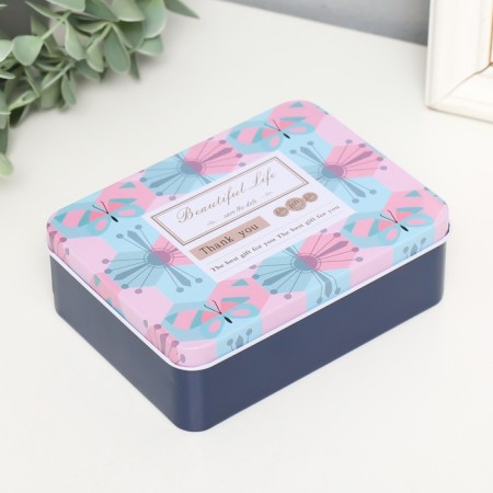 Rectangular metal box "Butterflies and flowers" 12.5x9.5x4.2 cm