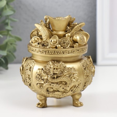 NECKE Polystone for bronze "A bowl of wealth with a dragon" 9x9x11 cm-2