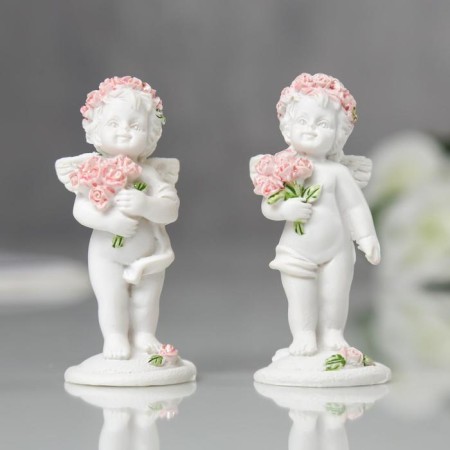 Souvenir Polystone "Angel in a pink wreath with a bouquet" MIX 6.8x2.8x3 cm