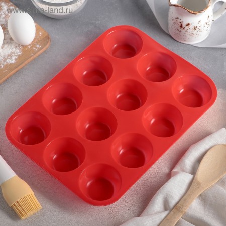 Baking uniform “Circle”, silicone, 29 × 22 × 3 cm, 12 cells, d = 6.5 cm, color mix-10