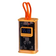 External battery CRR-30, 10,000 mAh, 2USB, 3A, display, QC, Cablepy-C+Lightning, yellow