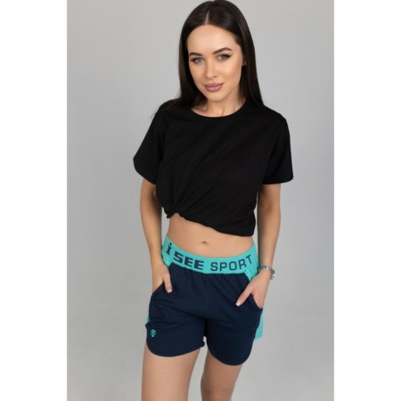 Women's shorts, size 48, dark blue color, turquoise-4