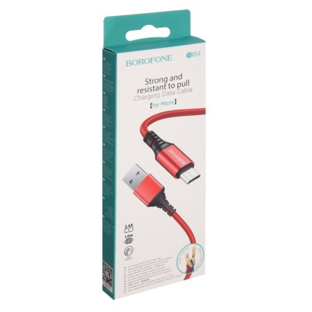 Cable Borofone BX54, microUSB - USB, 2.4 A, 1 m, nylon braid, red-4