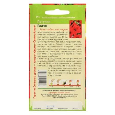 Flower flower seeds "Flame", seed. Alt, c/p, 0.1 g-1