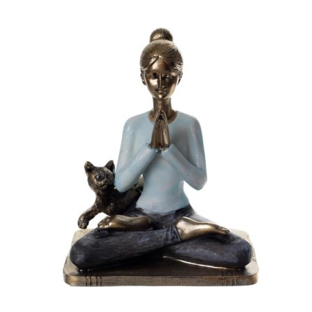 Polystone souvenir "Girl in the Lotus pose, with the cat" Blue 14x11x7.8 cm-4