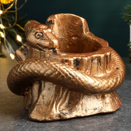 Kashpo "Snake on the stump" aged bronze, 10x10cm