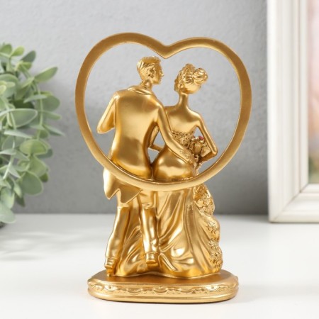 Souvenir Polystone "The Bride and Bride at the Heart" Gold 9.5x5.3x16 cm-2