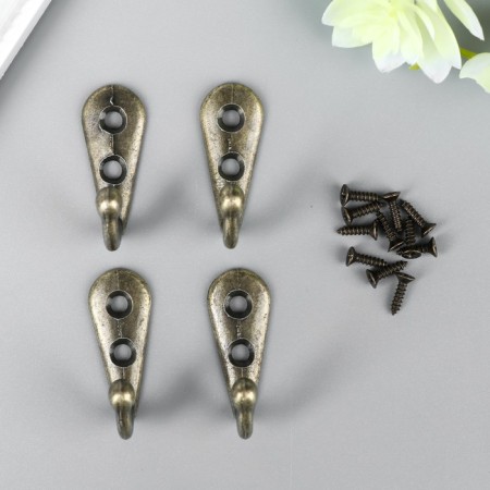 Metal hook "simple" bronze (set 4 pcs) 3x1.8 cm-1