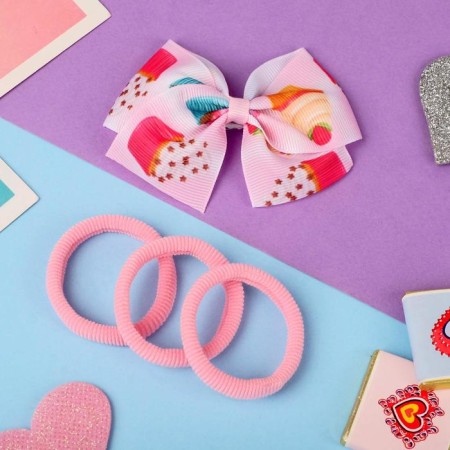Hair set "Marta" (3 elastic bands, 1 clamp) pies, pink-1