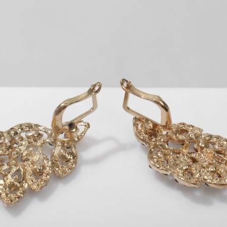 Hanging earrings with rhinestones "evening" plexus, emerald color in gold, 8 cm-3