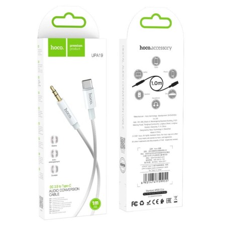 Hoco UPA19, Jack 3.5 mm (M) - Type -C, 1 m, nylon, silver cable-4