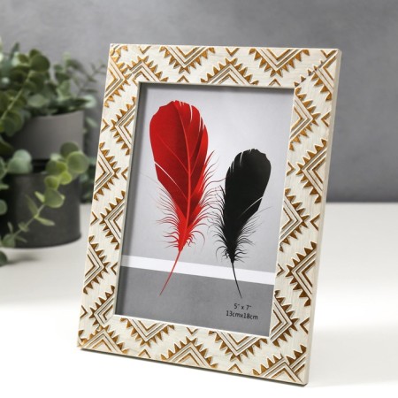 Photo frame plastic 13x18 cm "Golden Indian patterns on gray-beige" 21.5x16.8 cm-2
