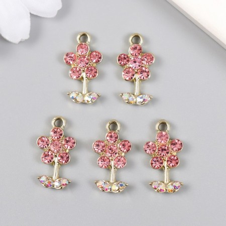 Decor for creativity metal, rhinestones "Pink flower with leaves" gold 1.1x2 cm-2
