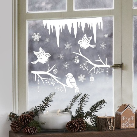 Stick for windows "New Year's Birds", reusable, 50 x 70 cm, New Year-1