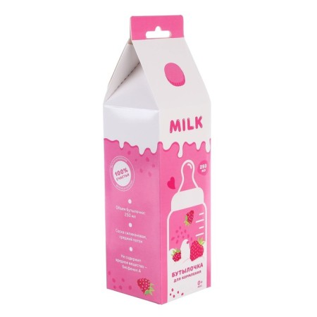 A bottle for feeding Gift "Strawberry milk", classic throat, 250 ml., 0 months, with a nipple, with handles-9