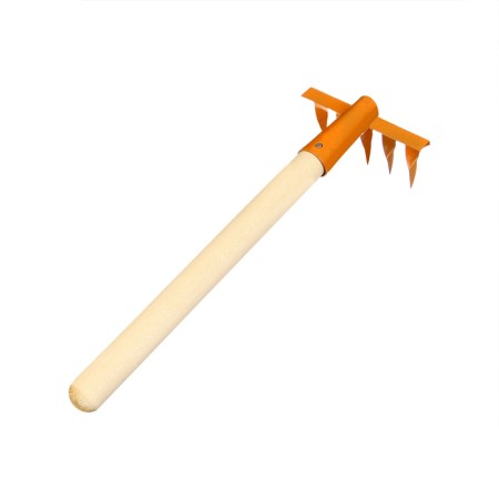 Small straight rakes, 5 twisted teeth, length 41 cm, metal, wooden handle-1