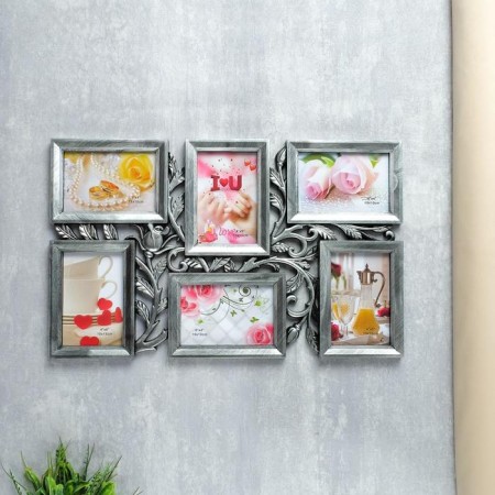 Photo frame plastic in 6 photos 10x15 cm "Bud" silver 52x32 cm
