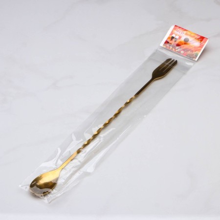 Spoon of barn stainless steel with a fork, length 32.5 cm, gold color-4