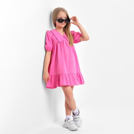 Children's dress with KAFTAN collar, size 32 (110-116 cm), bright pink color-5