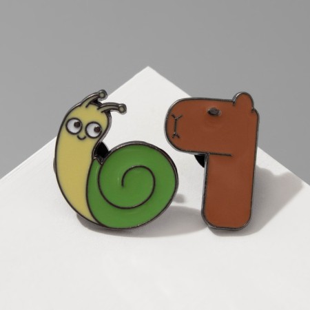 Set of icons (2pcs) "ZOO" Snail and Capibar, non -ferrous in ferrous metal-2
