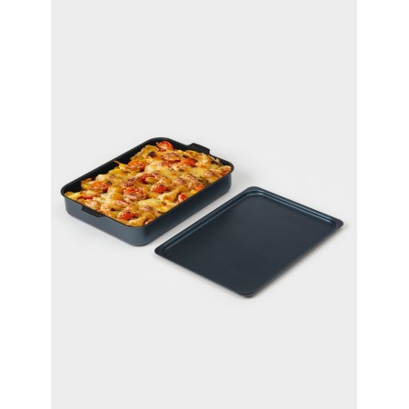 The baking sheet is rectangular, h = 6.3 cm, l = 35 cm d = 27 cm, with a lid, anti -stick coating, blue color-2