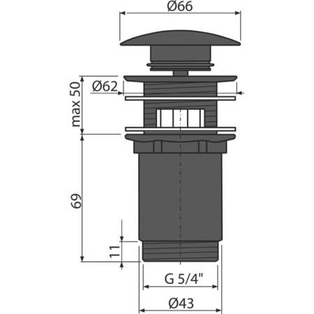 Bottom valve for the sink Alcaplast a392black, Click/Clack 5/4, with overflow-1