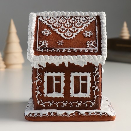 Souvenir Polystone Light "Gingerbread House with Patterns" 13x13x15 cm-2