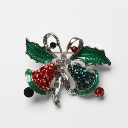 Brooch "Bell with a bow", the color is red-green in silver