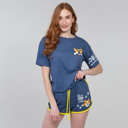 Home set (T -shirt/shorts) female, blue color, size 52