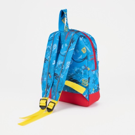 Baby backpack on a zipper, an external pocket, a reflective strip, blue color-3