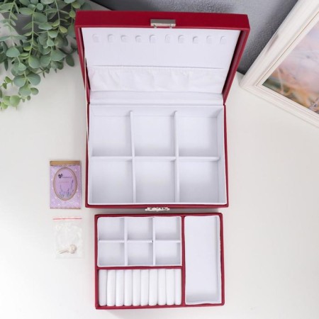 Casket to the leatherette for jewelry "Red matte" 9x23x17 cm-2