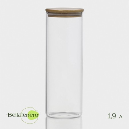 Glass Bank for bulk products with a bamboo cover "Eco", 1.9 l, 10 × 28.5 cm