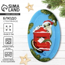Блюдо овальное новогоднее Дорого внимание «Змейка», 24,5 × 15 × 2 см, стекло