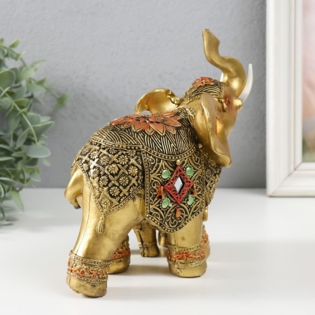 Souvenir Polystone "elephant and elephant in the blade with flower" Bronze 15x12.5x17.5 cm-2