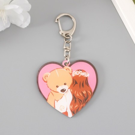 Acryl keychain "Girl in a wreath with a large bear cub in her hands" 5.2x4.9 cm