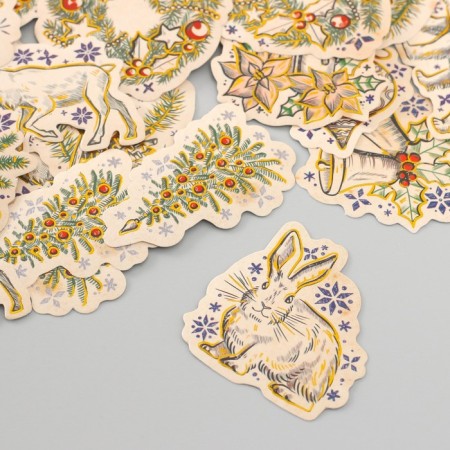 Stickers for creativity "New Year. Vintage" embossing gold set 48 pcs 9x7x0.8 cm-3