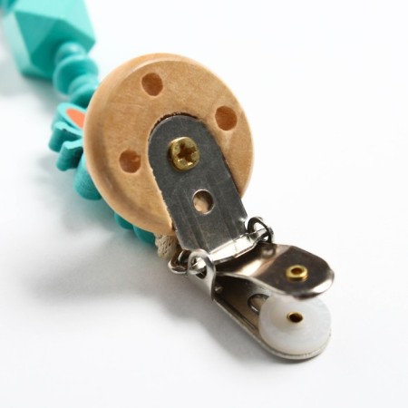 Holder for the nipple - dummy "butterfly", wooden, turquoise color-1