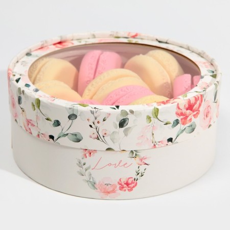 Makarun box, confectionery packaging tube with a window, love, 16 x 16 x 5 cm-3