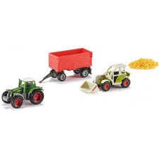 A set of agricultural equipment with trailer and grain