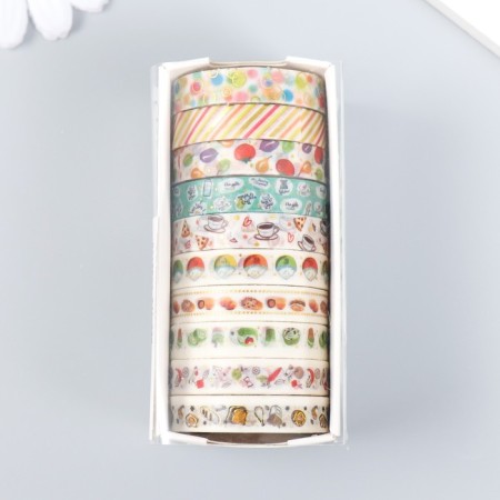 Adhesive tape paper "Food" set 10 pcs width. 0.8 cm dl. 2 m 8.5x4x1 cm-4