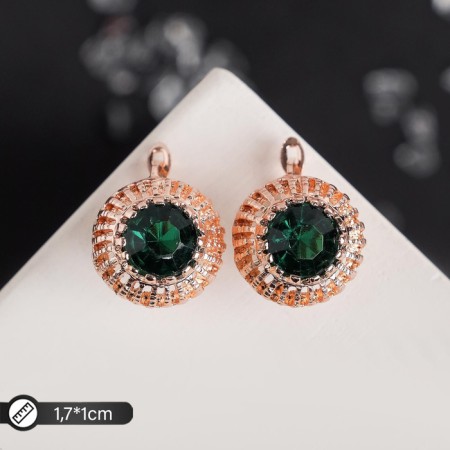 Earrings with rhinestones "Edel" circle, emerald color in pink gold