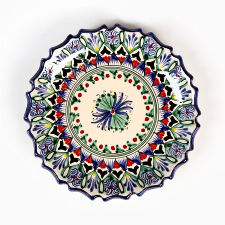 Plate of the Rishtan ceramics "Flowers", blue, embossed, 15 cm-4