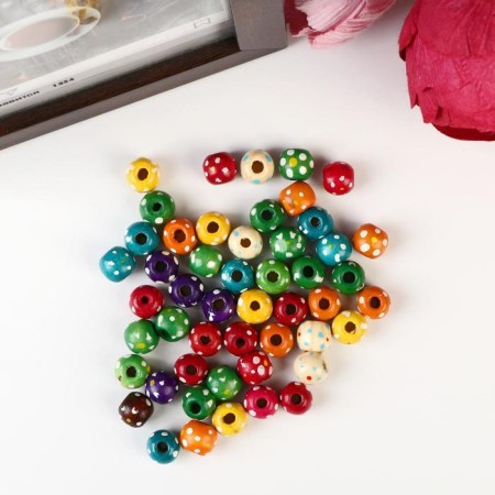 A set of beads for creativity wood "Ball with a flower" set 50 pcs mix 1x1x1 cm