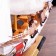 The ship souvenir "conductor", 3 masts, white side, black stand, white sails