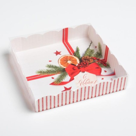 Box for confectionery products with PVC “Happy New Year!”, 15 x 15 x 3 cm, new year-2