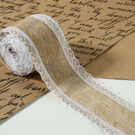 Ribbon from jute "Lace", 55 mm, 4.5 ± 0.5 m, beige color