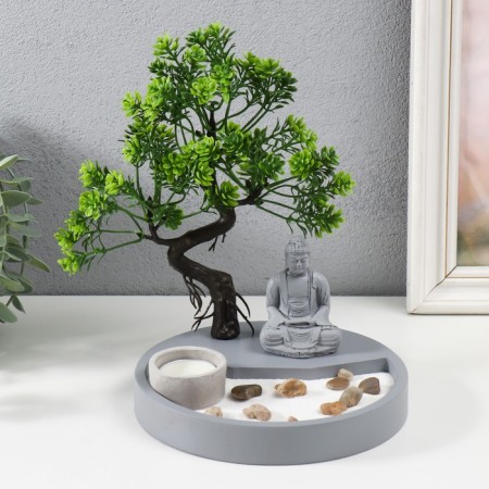 Zen Garden "Buddha by a tree" sand+candle 22.5x17x17 cm-1