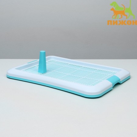 Dog toilet with a grid and a column, 63.5 x 47 x 5 cm, blue